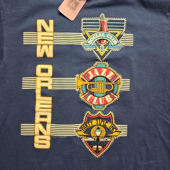 Vintage New Orleans Shirt Mens Large Blue Graphic Jazz Club Bourbon Street 80s - Picture 2 of 10